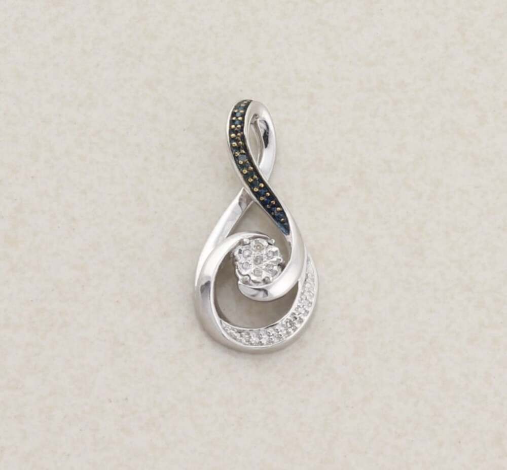 Pendant Only Sterling Silver Black & White Diamond Swirl Pendant 1 1/8" x 1/2"